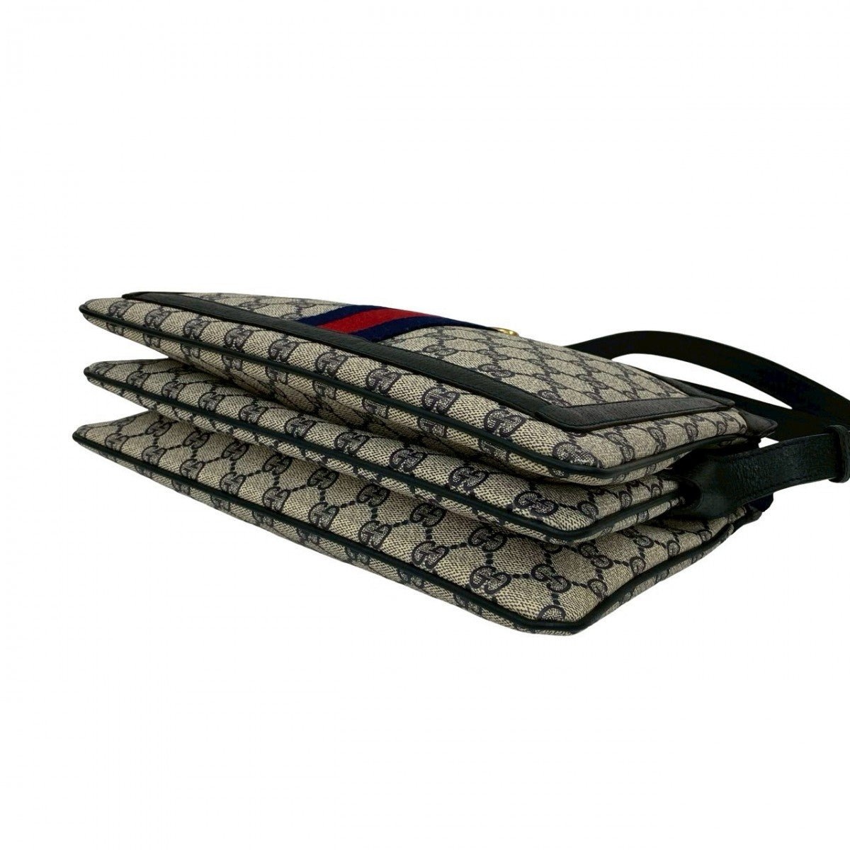 GUCCI Shoulder Bag Leather, PVC Navy GG logo Metal Sherry line Women Used Authentic