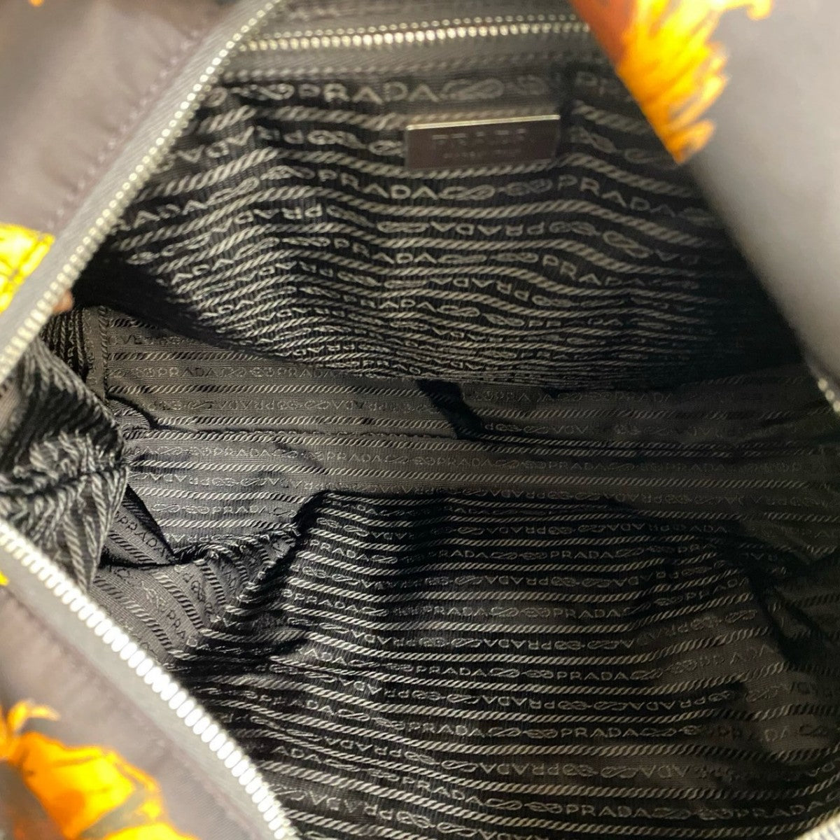 PRADA Shoulder Bag Leather, Nylon Brown floral triangle logo Women Used Authentic