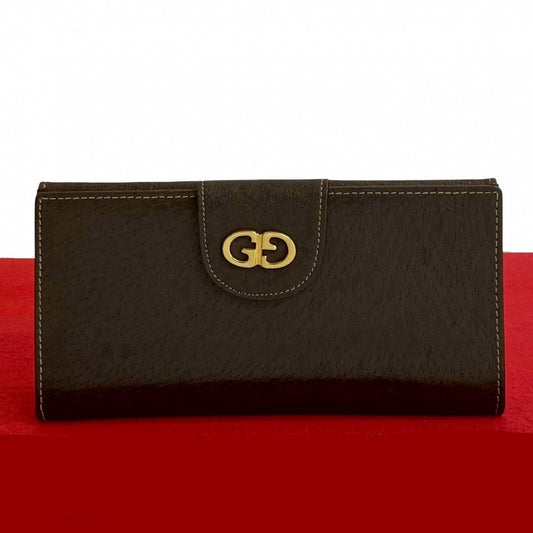 GUCCI Long Wallet Purse leather Brown GG logo Metal Women Used Authentic