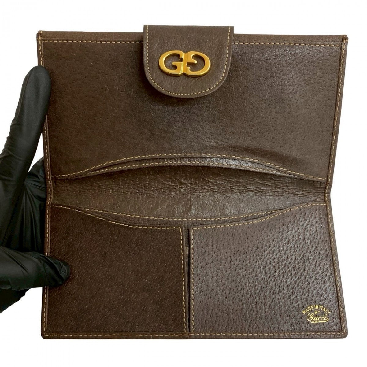 GUCCI Long Wallet Purse leather Brown GG logo Metal Women Used Authentic