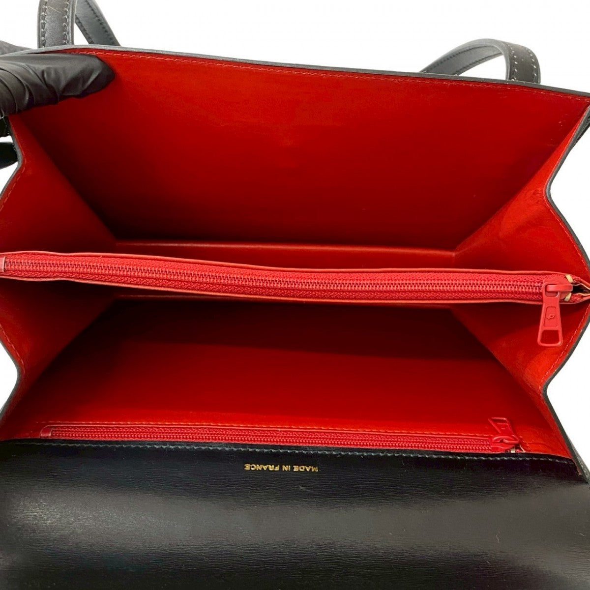 CELINE Handbag leather black Circle logo Metal Women Used Authentic