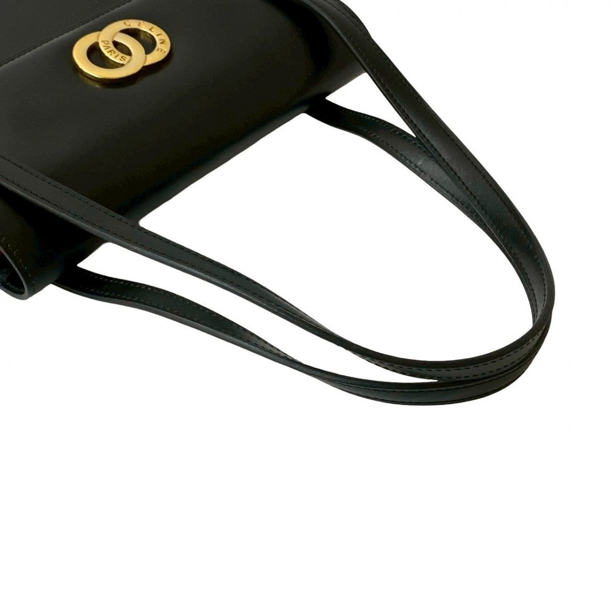 CELINE Handbag leather black Circle logo Metal Women Used Authentic