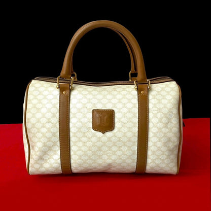 CELINE Handbag Leather, PVC white Macadam Blason Triomphe Pattern Women Used Authentic