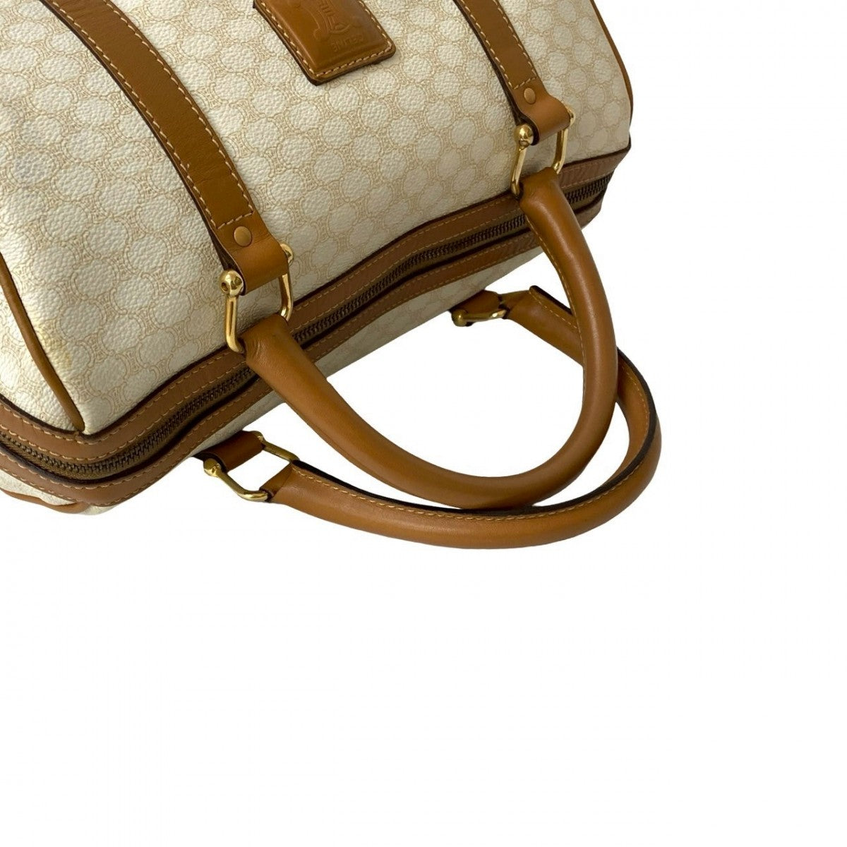 CELINE Handbag Leather, PVC white Macadam Blason Triomphe Pattern Women Used Authentic