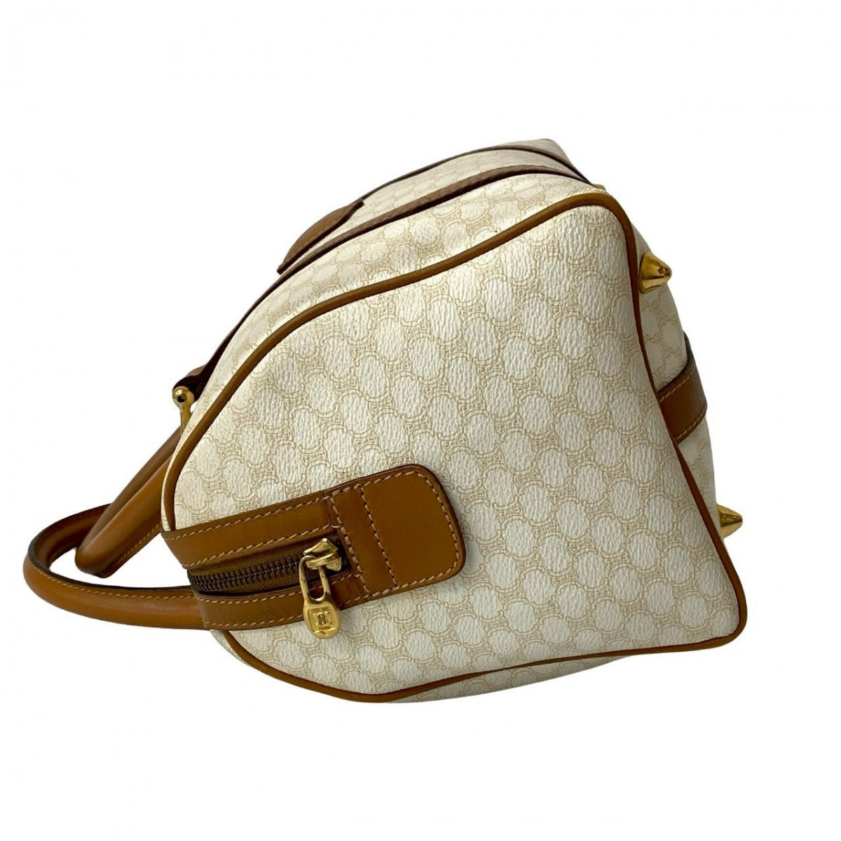 CELINE Handbag Leather, PVC white Macadam Blason Triomphe Pattern Women Used Authentic