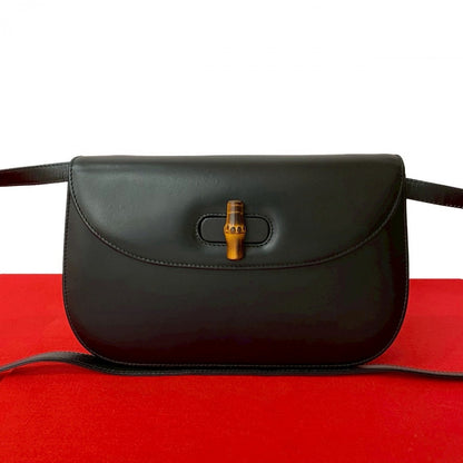 GUCCI Shoulder Bag Leather, Bamboo black Turn lock Bamboo Women Used Authentic