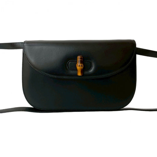 GUCCI Shoulder Bag Leather, Bamboo black Turn lock Bamboo Women Used Authentic