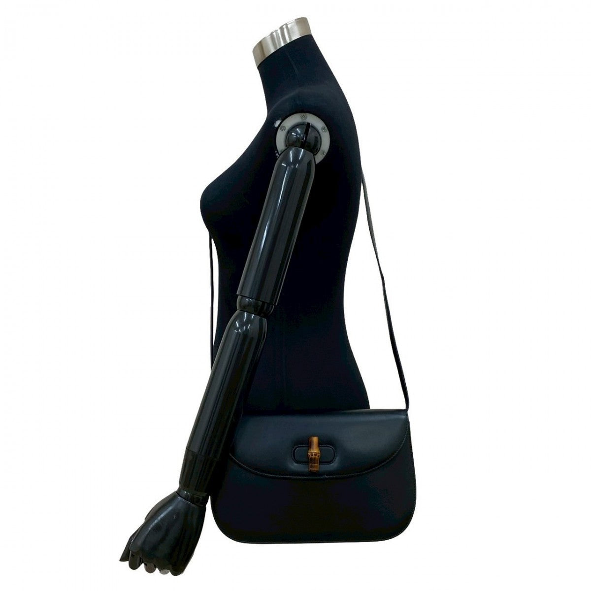 GUCCI Shoulder Bag Leather, Bamboo black Turn lock Bamboo Women Used Authentic
