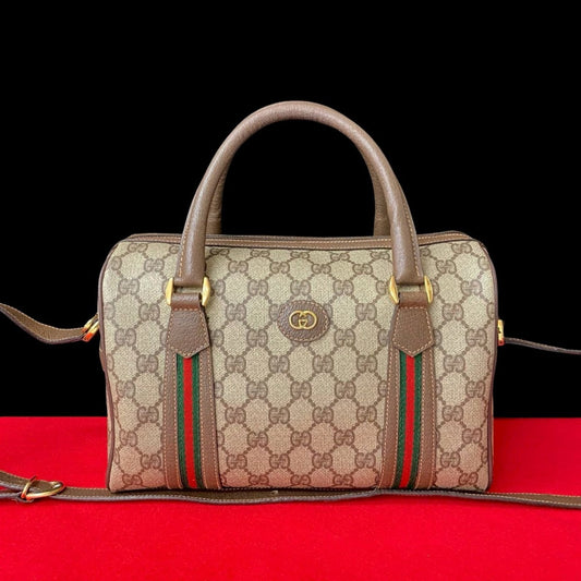 GUCCI Shoulder Bag Leather, PVC Brown GG logo Metal Women Used Authentic