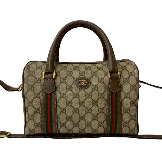 GUCCI Shoulder Bag Leather, PVC Brown GG logo Metal Women Used Authentic