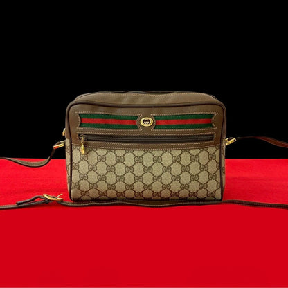 GUCCI Shoulder Bag Leather, PVC Brown GG logo Metal Sherry line Women Used Authentic
