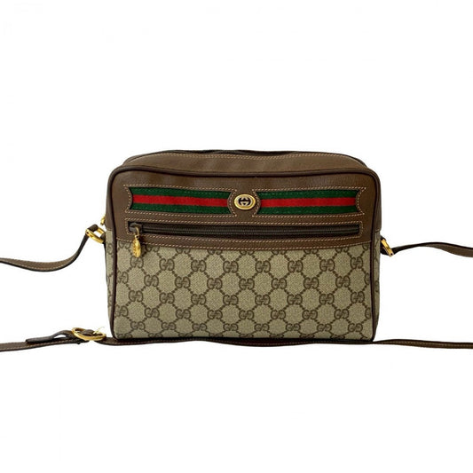 GUCCI Shoulder Bag Leather, PVC Brown GG logo Metal Sherry line Women Used Authentic
