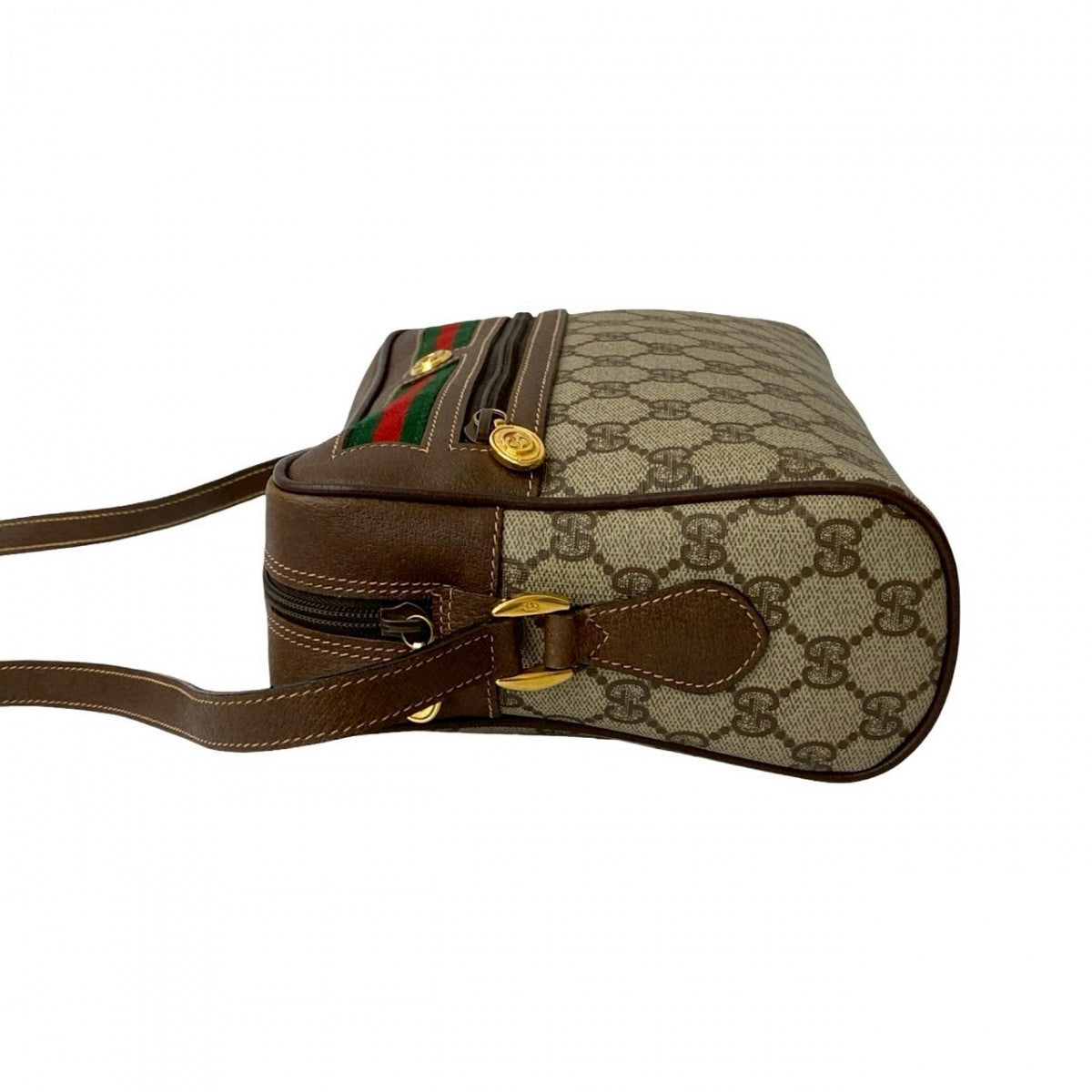 GUCCI Shoulder Bag Leather, PVC Brown GG logo Metal Sherry line Women Used Authentic