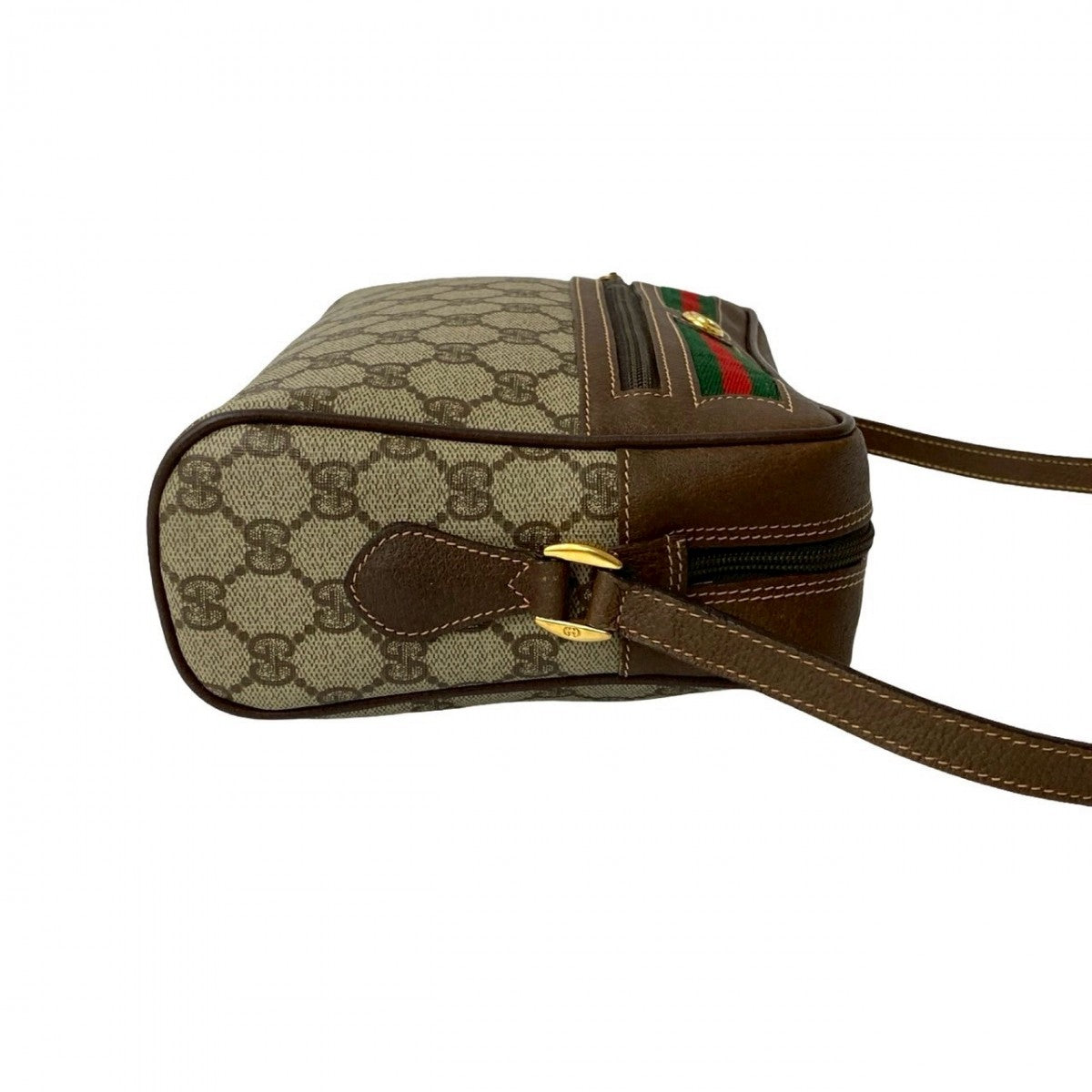 GUCCI Shoulder Bag Leather, PVC Brown GG logo Metal Sherry line Women Used Authentic