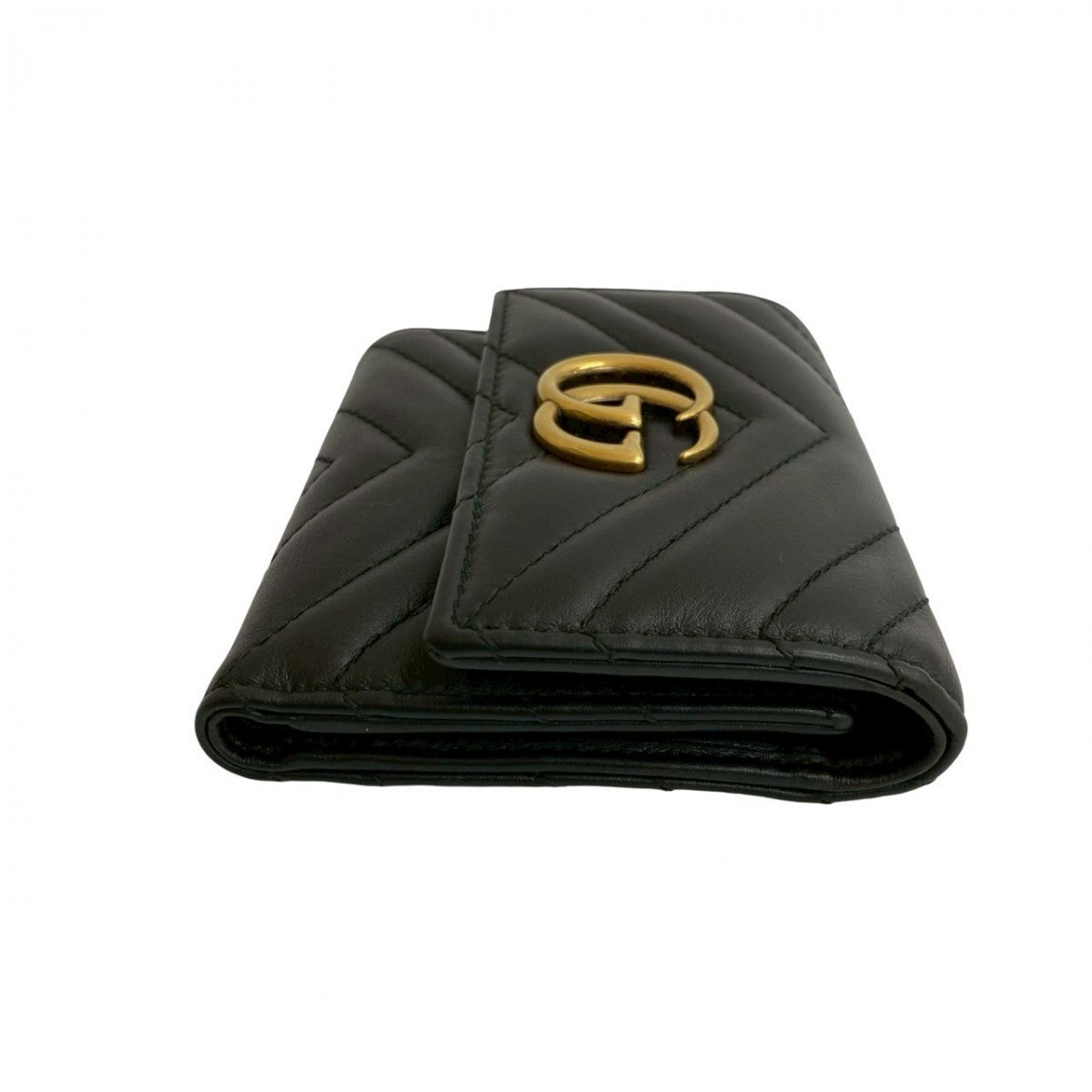 GUCCI Tri-fold wallet leather black GG Marmont Women Used Authentic