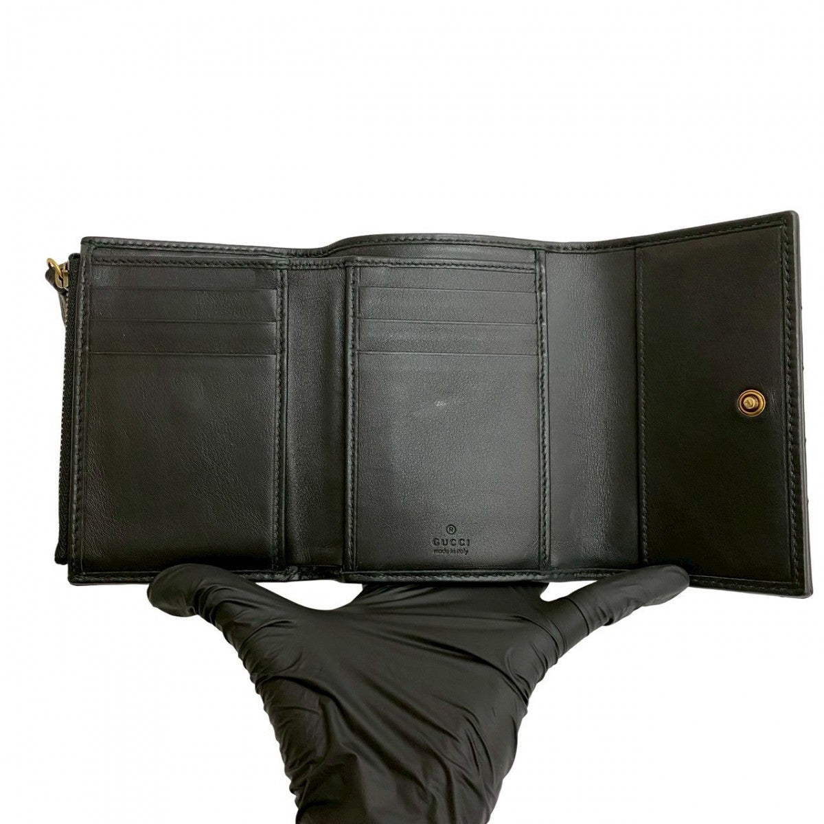 GUCCI Tri-fold wallet leather black GG Marmont Women Used Authentic