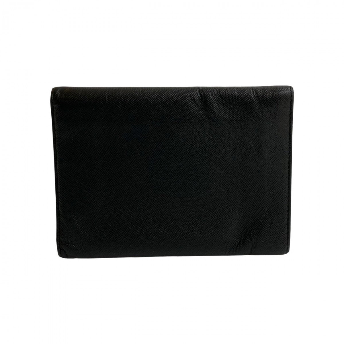 PRADA Tri-fold wallet leather black Triangle Logo Metal Women Used Authentic