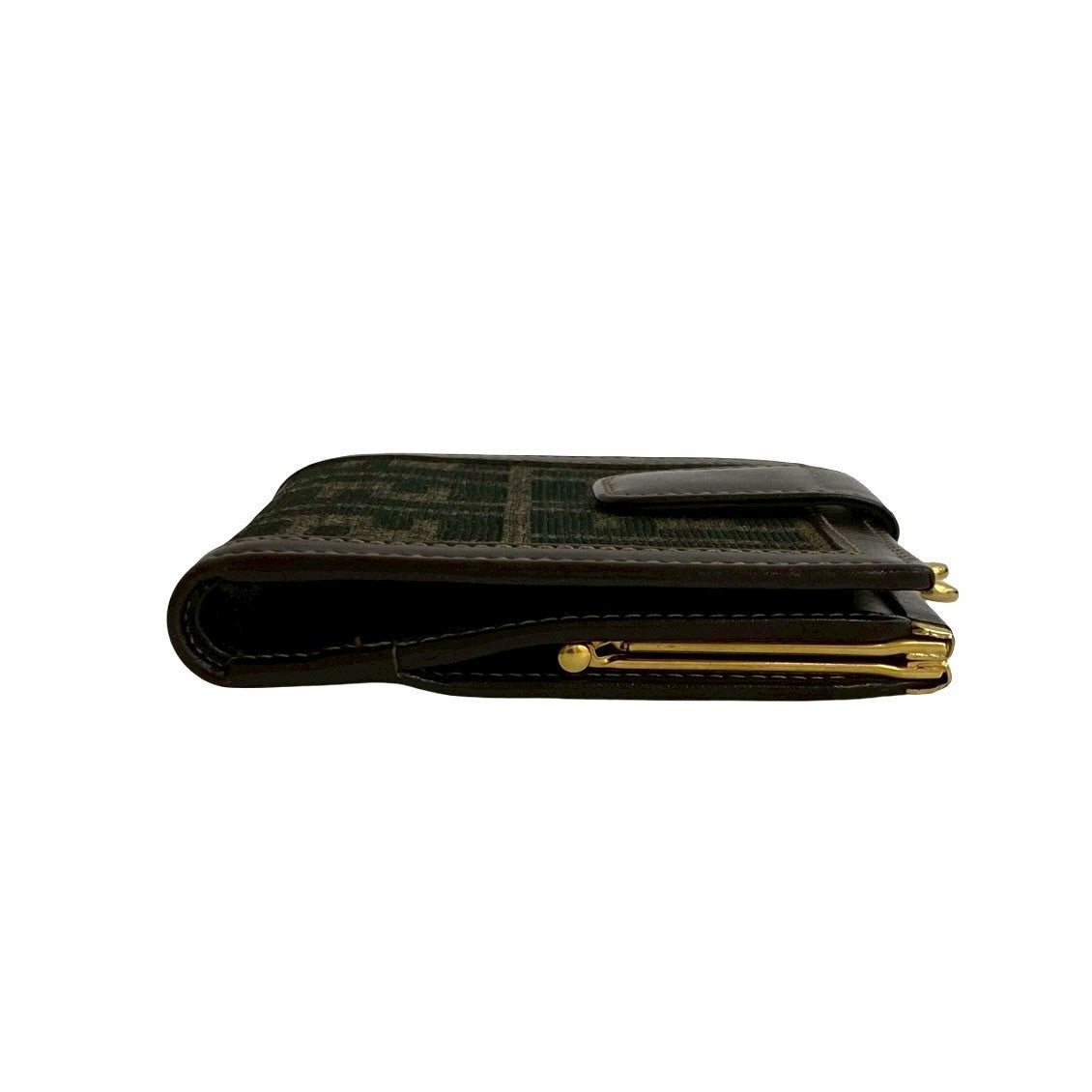 FENDI Bifold Wallet Canvas, Leather Brown Zucca FF Pattern Women Used Authentic