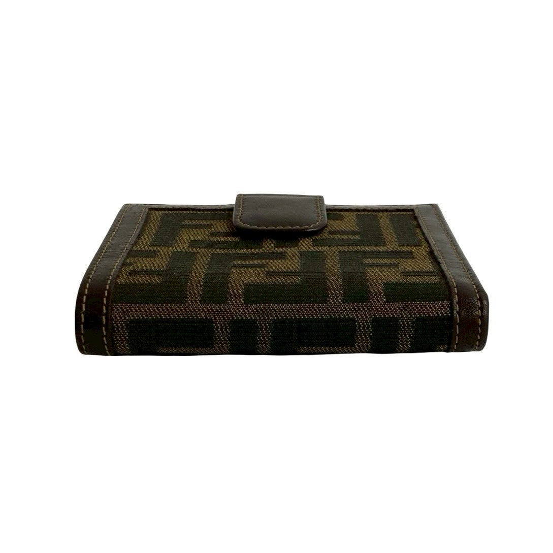 FENDI Bifold Wallet Canvas, Leather Brown Zucca FF Pattern Women Used Authentic