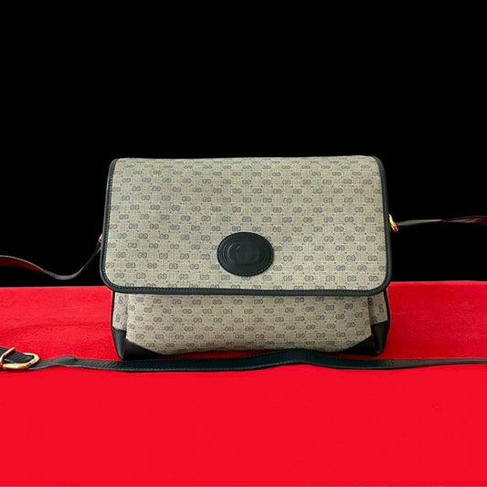 GUCCI Shoulder Bag Leather, PVC Navy Micro GG Women Used Authentic