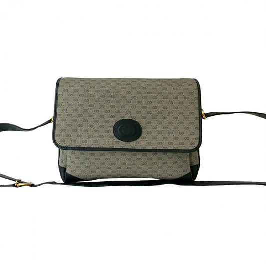 GUCCI Shoulder Bag Leather, PVC Navy Micro GG Women Used Authentic