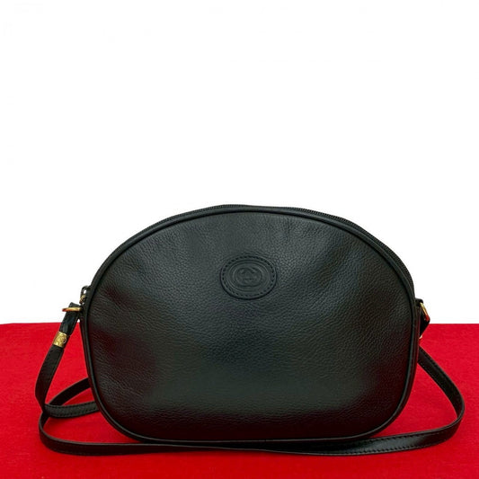 GUCCI Shoulder Bag leather black GG logo Women Used Authentic