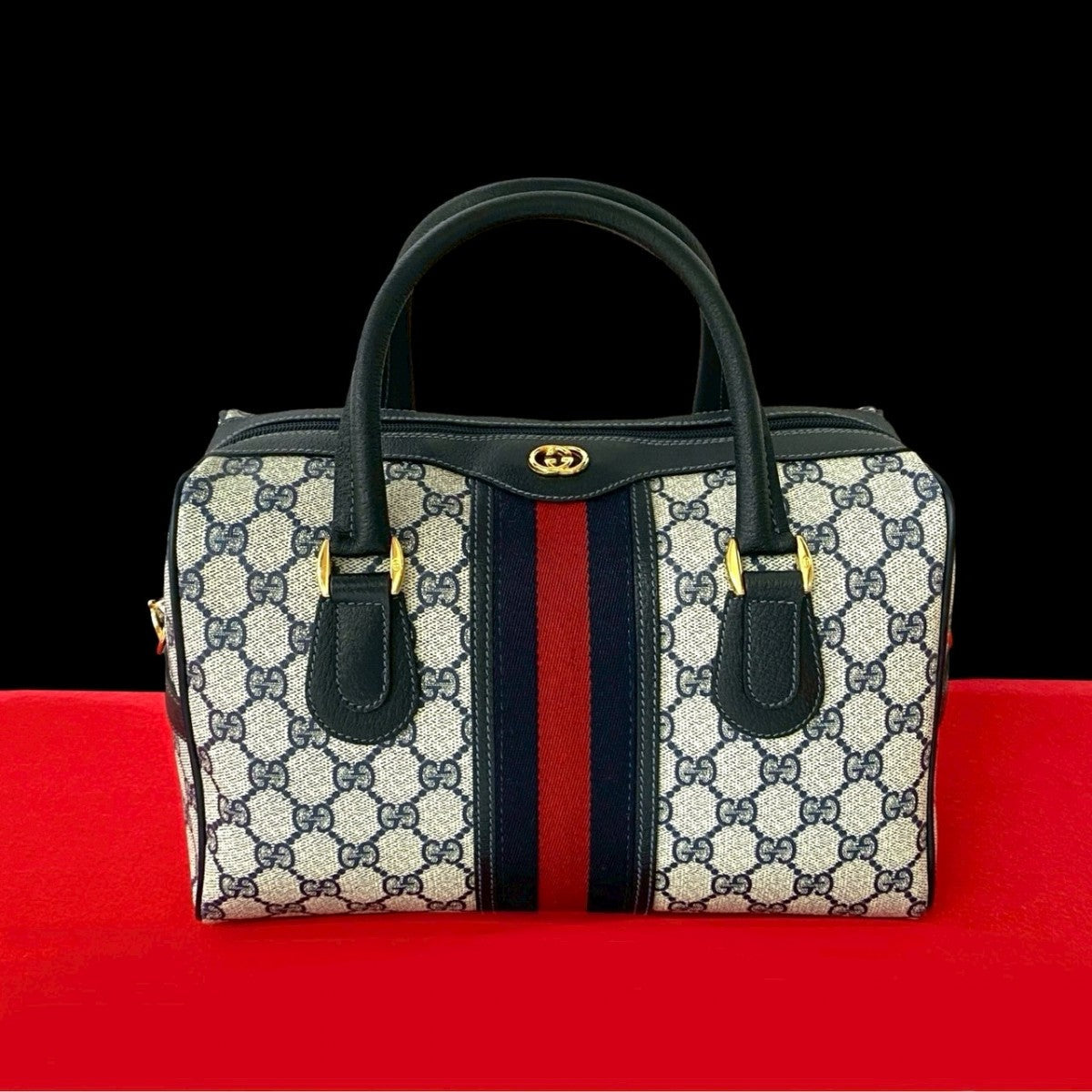 GUCCI Handbag leather Navy Sherry line