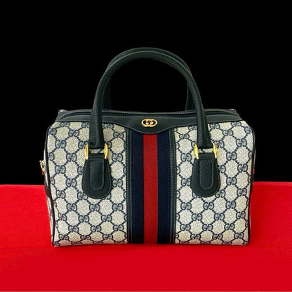 GUCCI Handbag leather Navy Sherry line