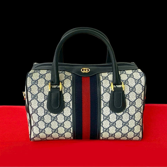 GUCCI Handbag leather Navy Sherry line