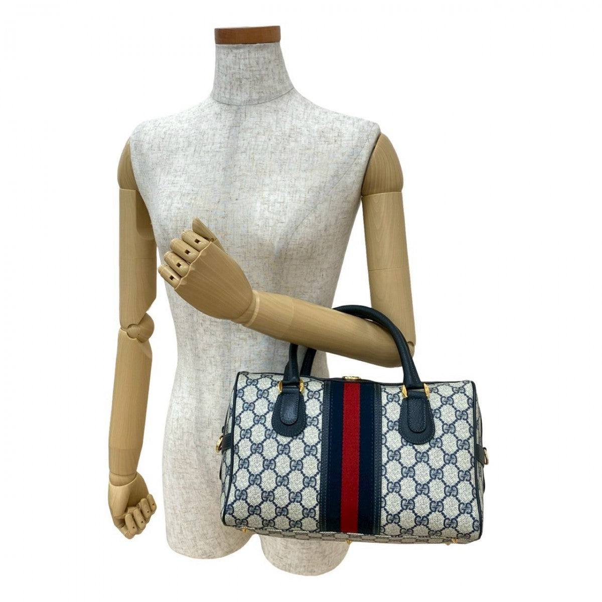 GUCCI Handbag leather Navy Sherry line