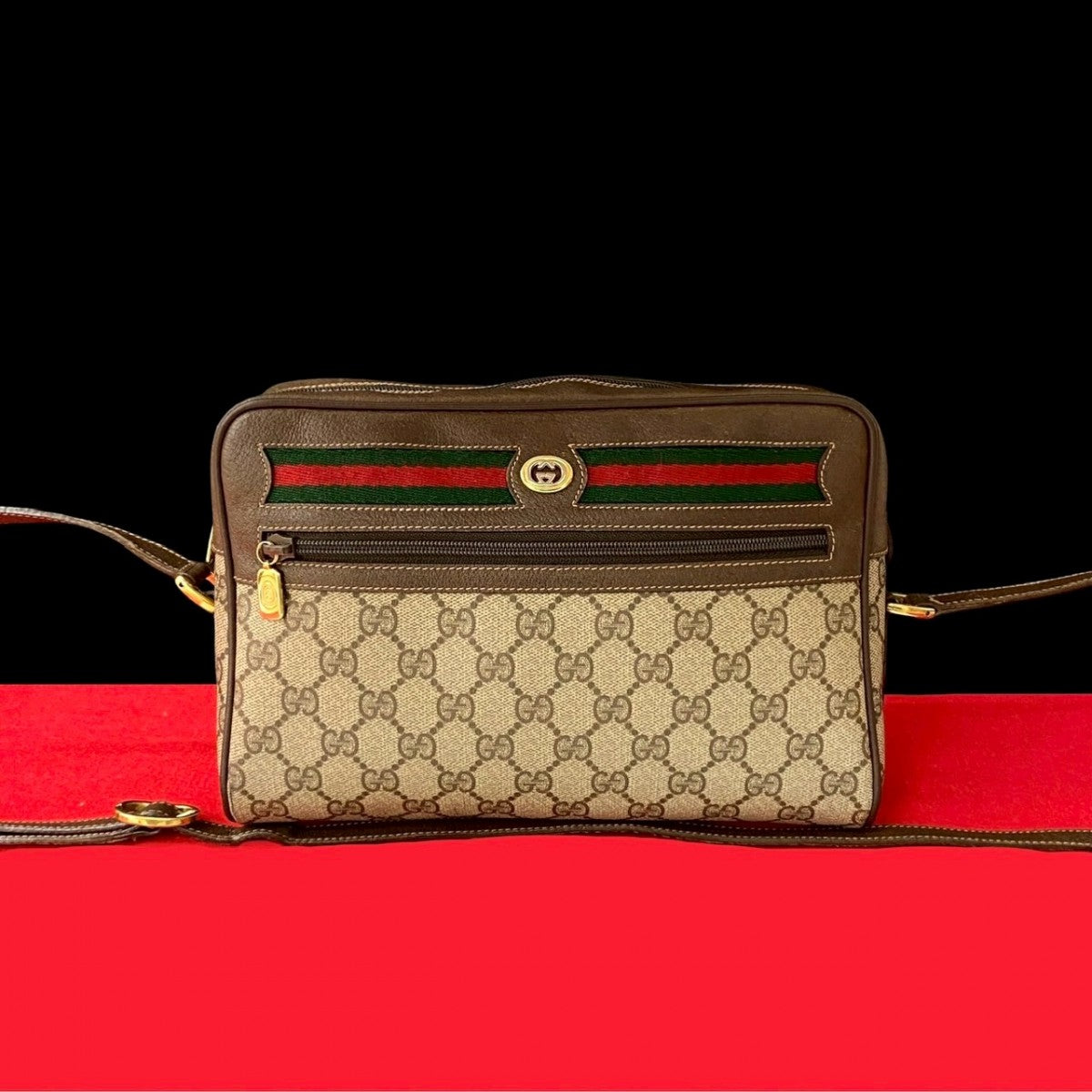 GUCCI Shoulder Bag Leather, PVC Brown GG logo Metal Sherry line Women Used Authentic
