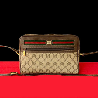 GUCCI Shoulder Bag Leather, PVC Brown GG logo Metal Sherry line Women Used Authentic