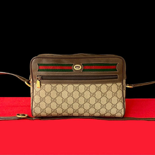 GUCCI Shoulder Bag Leather, PVC Brown GG logo Metal Sherry line Women Used Authentic