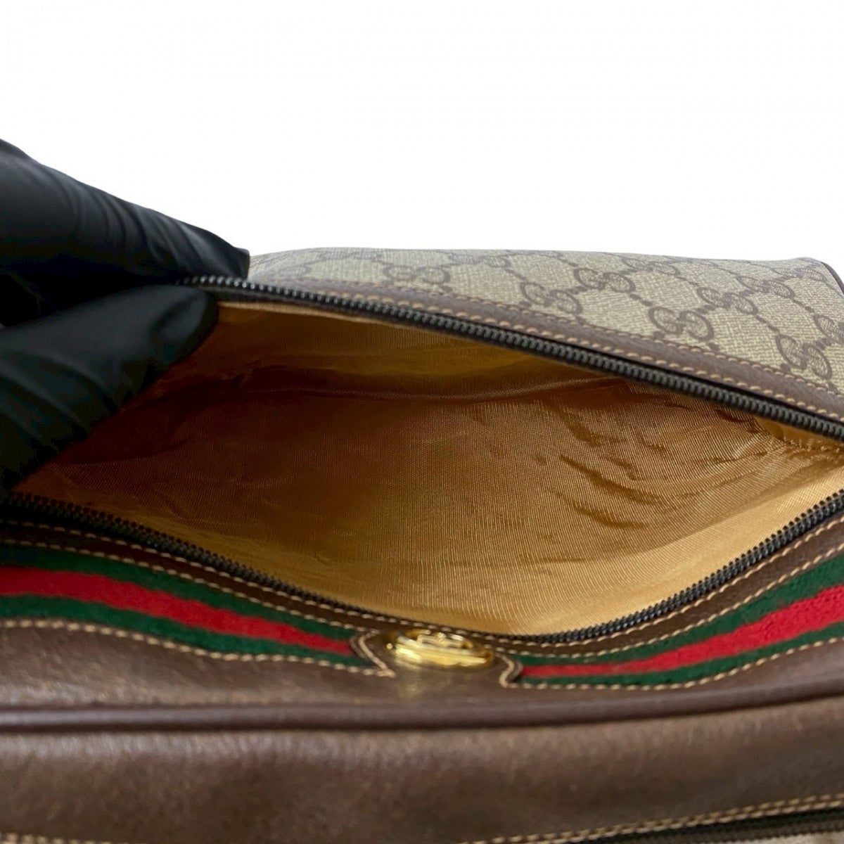 GUCCI Shoulder Bag Leather, PVC Brown GG logo Metal Sherry line Women Used Authentic