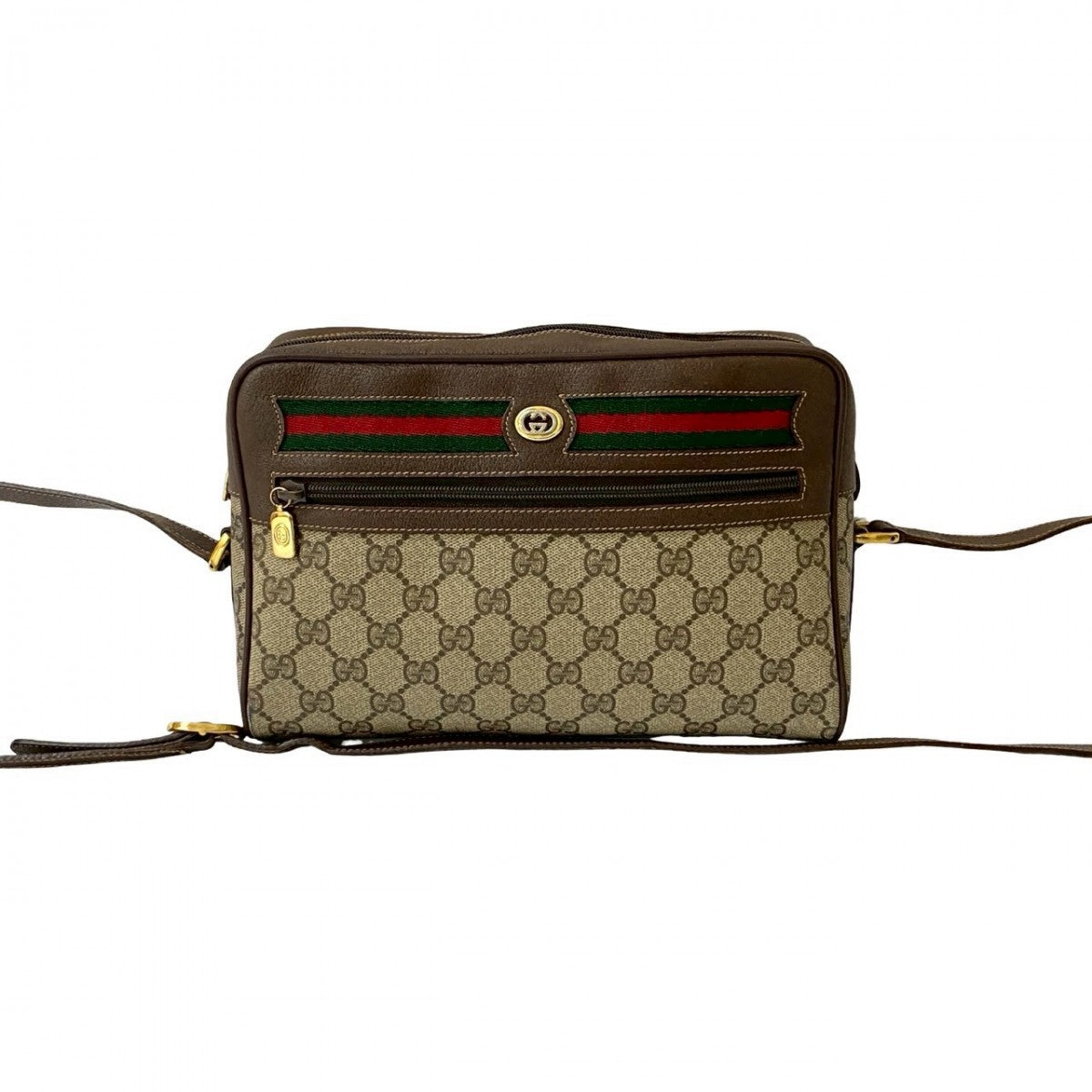 GUCCI Shoulder Bag Leather, PVC Brown GG logo Metal Sherry line Women Used Authentic