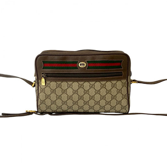 GUCCI Shoulder Bag Leather, PVC Brown GG logo Metal Sherry line Women Used Authentic