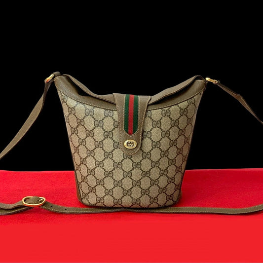 GUCCI Shoulder Bag Leather, PVC Brown GG logo Metal Sherry line Women Used Authentic