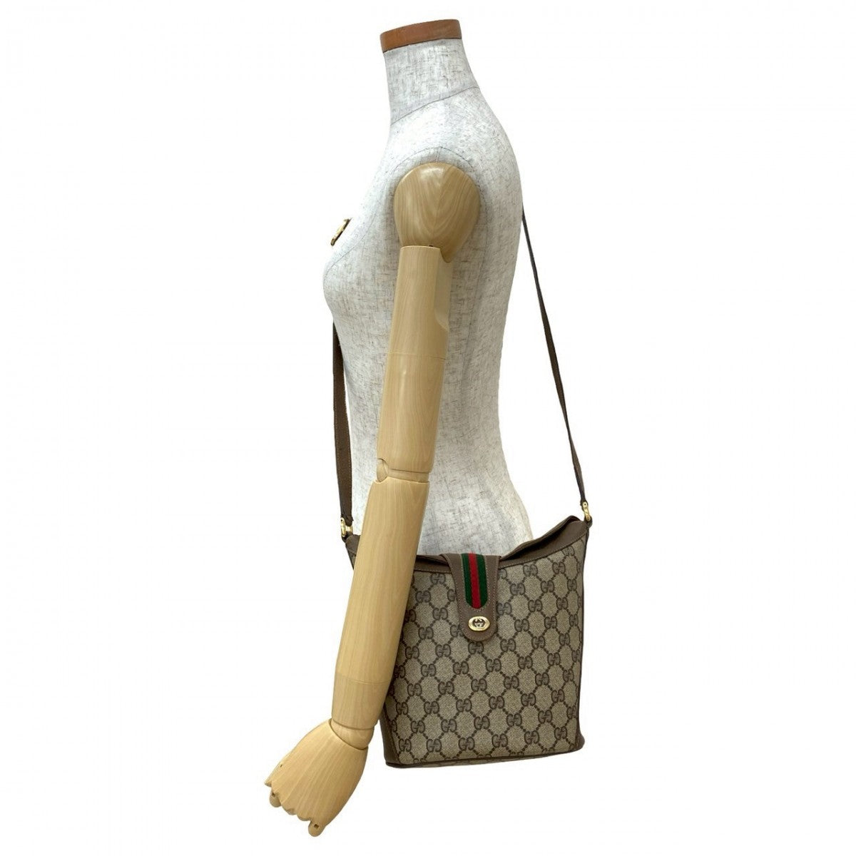 GUCCI Shoulder Bag Leather, PVC Brown GG logo Metal Sherry line Women Used Authentic