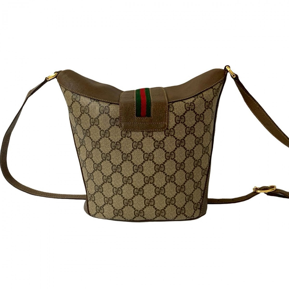 GUCCI Shoulder Bag Leather, PVC Brown GG logo Metal Sherry line Women Used Authentic