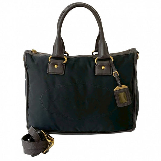 PRADA Shoulder Bag Nylon, Leather black Triangle Logo Metal Women Used Authentic