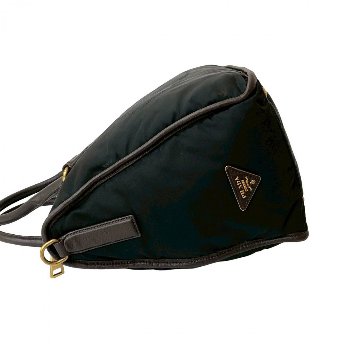 PRADA Shoulder Bag Nylon, Leather black Triangle Logo Metal Women Used Authentic