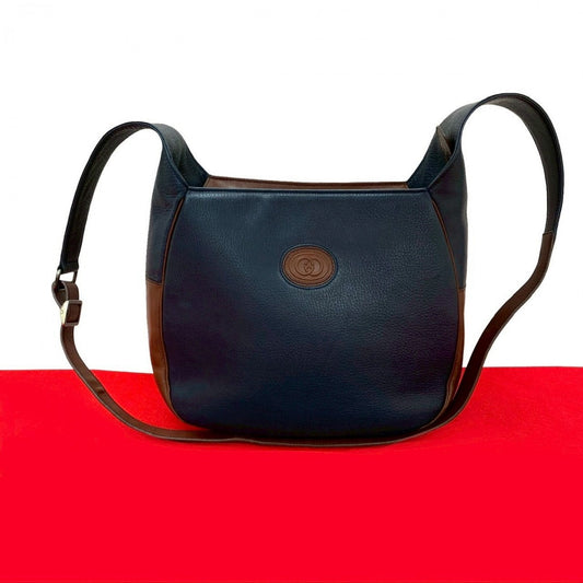 GUCCI Shoulder Bag leather Navy GG logo Women Used Authentic