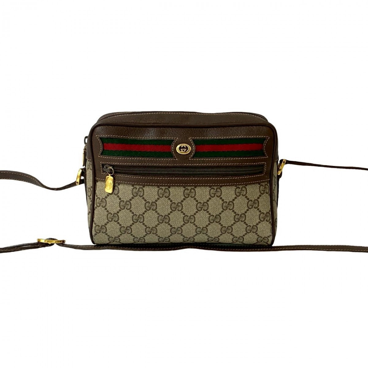 GUCCI Shoulder Bag Leather, PVC Brown GG logo Metal Sherry line Women Used Authentic