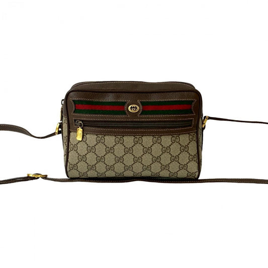 GUCCI Shoulder Bag Leather, PVC Brown GG logo Metal Sherry line Women Used Authentic