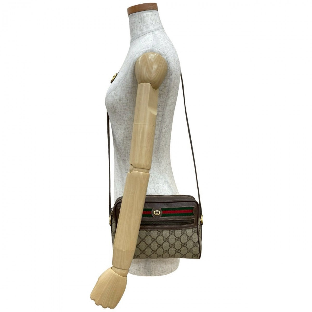 GUCCI Shoulder Bag Leather, PVC Brown GG logo Metal Sherry line Women Used Authentic
