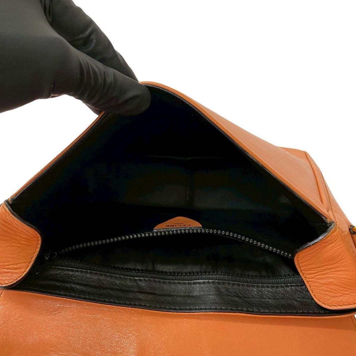 CELINE Shoulder Bag leather Orange Star Ball Metal Women Used Authentic