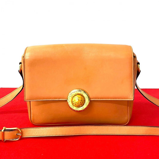 CELINE Shoulder Bag leather Orange Star Ball Metal Women Used Authentic