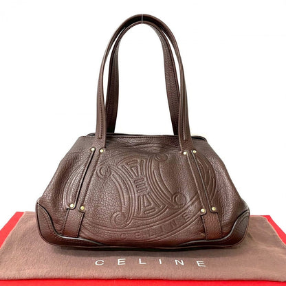 CELINE Handbag leather Brown Triomphe logo embossed Women Used Authentic