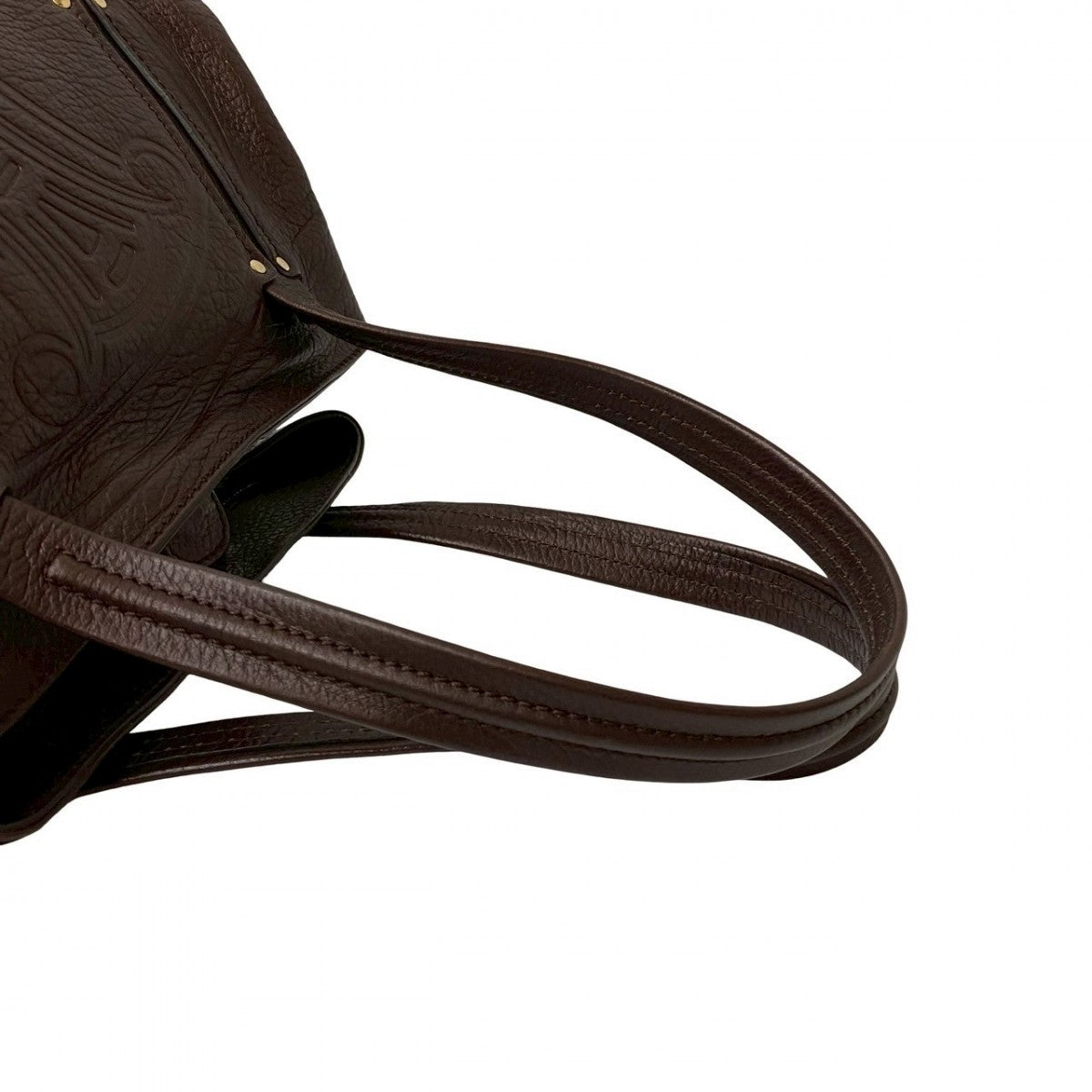 CELINE Handbag leather Brown Triomphe logo embossed Women Used Authentic