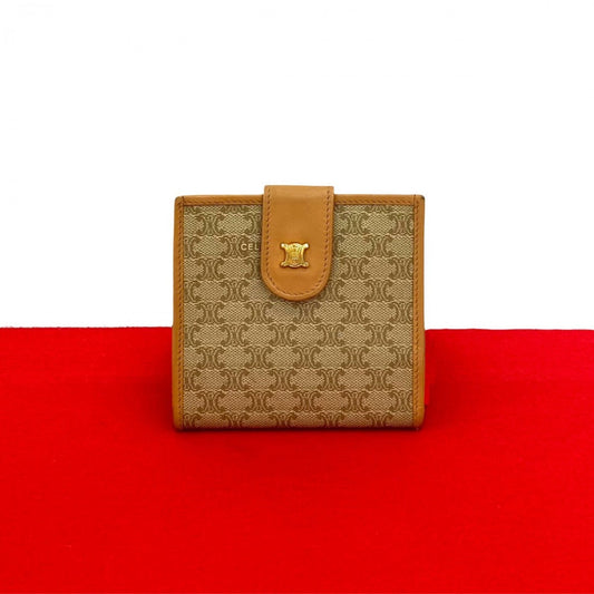 CELINE Bifold Wallet Leather, PVC beige Macadam Blason Triomphe Pattern Women Used Authentic